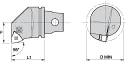 Kennametal - Left Hand Cut, Size KM32, WN.. Insert Compatiblity, Internal Modular Turning & Profiling Cutting Unit Head - 22mm Ctr to Cutting Edge, 35mm Head Length, Through Coolant, Series Kenlever - Exact Tooling
