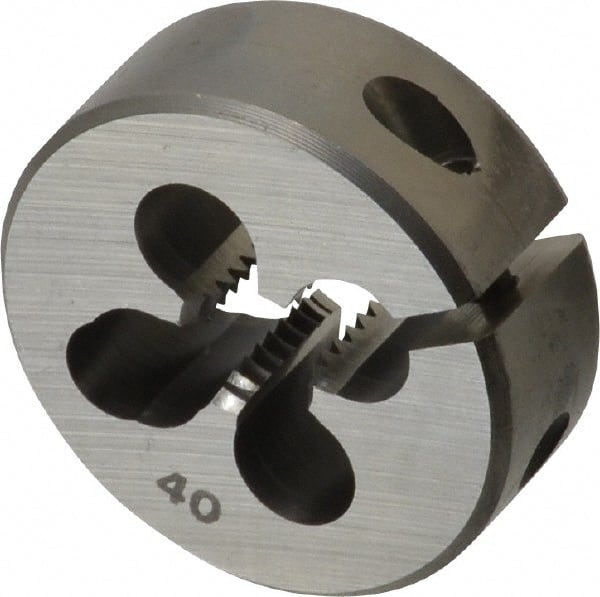 OSG - 1/4-24 UNC Thread, 1" Outside Diam High Speed Steel Round Die - 3/8" Thick, Right Hand Thread - Exact Tooling