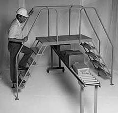 PW Platforms - 58" 6 Step Crossover Bridge - 300 Lb Capacity, 60" Platform Height, 26" Base Width x 117" Base Depth, Perforated Tread - Exact Tooling