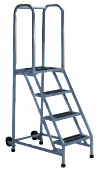 PW Platforms - 5 Step Ladder - Rolling Safety Ladder, 300 Lb Capacity, 50" Platform Height, 22" Base Width x 39" Base Depth - Exact Tooling