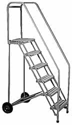 PW Platforms - 80" 5 Step Portable Safety Ladder - 300 Lb Capacity, 50" Platform Height, 32" Base Width x 45" Depth, Perforated Tread - Exact Tooling
