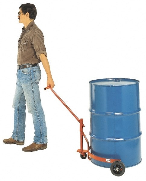 Made in USA - 1,000 Lb Load Capacity, 55 Gal Drum Dolly - 33" Wide x 38-1/2" High, 3 Wheels - Exact Tooling