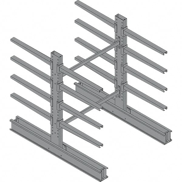 Made in USA - 8' High Double Sided Cantilever Rack - With Lip, 43,000 Lb Capacity, 65" Base Length, 24" Arm Length - Exact Tooling