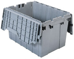 Akro-Mils - 1.12 Cu Ft, 35 Lb Load Capacity Gray Polyethylene Attached-Lid Container - Stacking, Nesting, 21-1/2" Long x 15" Wide x 9" High, Lid Included - Exact Tooling
