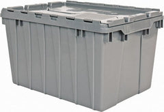 Akro-Mils - 1.62 Cu Ft, 65 Lb Load Capacity Gray Polyethylene Attached-Lid Container - Stacking, Nesting, 21-1/2" Long x 15" Wide x 12-1/2" High, Lid Included - Exact Tooling