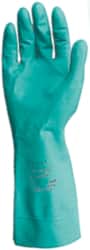 Ansell - Size M (8), 15" Long, 22 mil Thick, Nitrile Chemical Resistant Gloves - Textured Finish, Straight Cuff, ANSI Abrasion Level 5, ANSI Cut Level 0, Green, FDA Approved - Exact Tooling