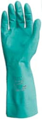 Ansell - Size M (8), 15" Long, 22 mil Thick, Nitrile Chemical Resistant Gloves - Textured Finish, Straight Cuff, ANSI Abrasion Level 5, ANSI Cut Level 0, Green, FDA Approved - Exact Tooling