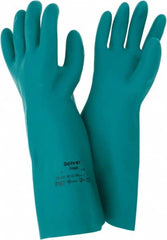 Ansell - Size L (9), 15" Long, 22 mil Thick, Nitrile Chemical Resistant Gloves - Textured Finish, Straight Cuff, ANSI Abrasion Level 5, ANSI Cut Level 0, Green, FDA Approved - Exact Tooling