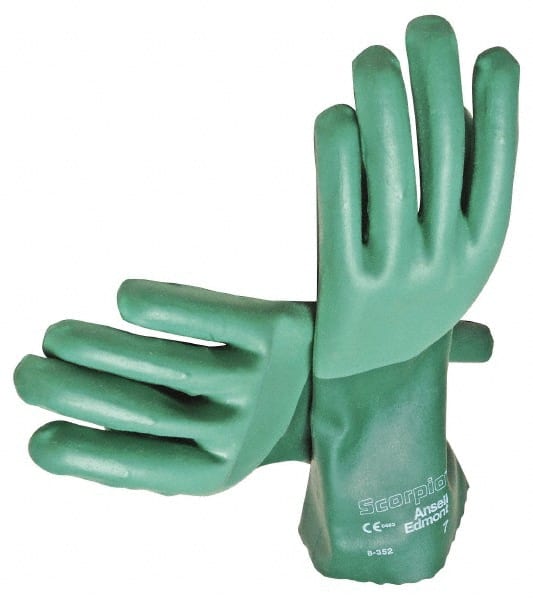 Ansell - Size XL (10), 14" Long, 55 mil Thick, Supported, Neoprene Chemical Resistant Gloves - Textured Finish, Cotton Interlock Knit Lined, Gauntlet Cuff, ANSI Abrasion Level 3, ANSI Cut Level 1, Green - Exact Tooling