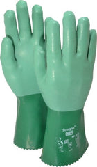 Ansell - Size S (7), 12" Long, 55 mil Thick, Supported, Neoprene Chemical Resistant Gloves - Textured Finish, Cotton Interlock Knit Lined, Gauntlet Cuff, ANSI Abrasion Level 3, ANSI Cut Level 1, Green - Exact Tooling