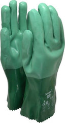 Ansell - Size L (9), 12" Long, 55 mil Thick, Supported, Neoprene Chemical Resistant Gloves - Textured Finish, Cotton Interlock Knit Lined, Gauntlet Cuff, ANSI Abrasion Level 3, ANSI Cut Level 1, Green - Exact Tooling