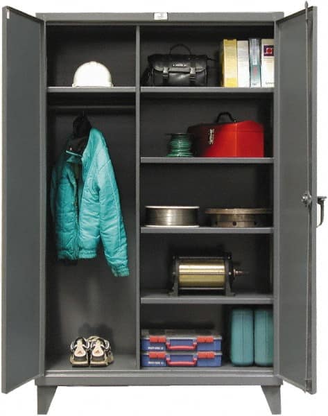 Strong Hold - 5 Shelf Combination Storage Cabinet - Steel, 72" Wide x 24" Deep x 78" High, Dark Gray - Exact Tooling