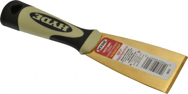 Hyde Tools - 2" Wide Brass Putty Knife - Stiff, Cushioned Grip Polypropylene Handle, 8" OAL - Exact Tooling