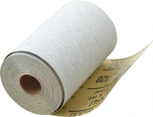 3M - 120 Grit, Silicon Carbide Adhesive Backed Sanding Sheets - Sandpaper Roll, 4-1/2" x 10 Yds., Fine Grade, A Weighted Backing - Exact Tooling