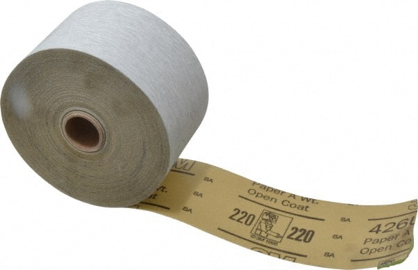3M - 220 Grit, Silicon Carbide Adhesive Backed Sanding Sheets - Sheet Roll, 2-3/4" x 50 Yds., Very Fine Grade, A Weighted Backing - Exact Tooling