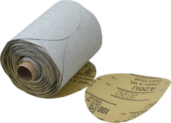 3M - 5" Diam, 100 Grit Silicon Carbide Adhesive PSA Disc - Very Fine Grade, Gray, A Weighted Backing, Flexible, Use with Random Orbital Sanders - Exact Tooling