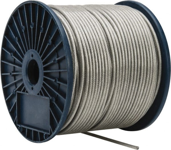 Value Collection - 3/16" x 3/32" Diam, Aircraft Cable - 920 Lb Breaking Strength, 7 x 7 Strand Core, Vinyl Coating - Exact Tooling