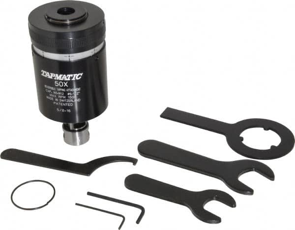 Tapmatic - Model 50X, No. 6 Min Tap Capacity, 1/2 Inch Max Mild Steel Tap Capacity, 5/8-16 Mount Tapping Head - 22100 (J421), 22000 (J422) Compatible, Includes Tap Clamping Wrenches, for Manual Machines - Exact Tooling