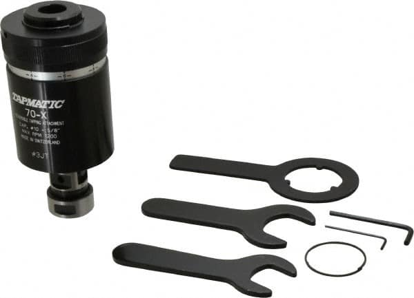 Tapmatic - Model 70X, No. 10 Min Tap Capacity, 1/2 Inch Max Mild Steel Tap Capacity, JT3 Mount Tapping Head - 24100 (J441), 24500 (J445) Compatible, Includes Tap Clamping Wrenches, for Manual Machines - Exact Tooling
