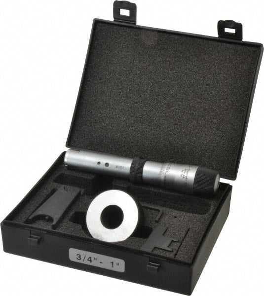 Starrett - 3/4 to 1", 2-5/8" Gage Depth, Mechanical Inside Hole Micrometer - 0.0003" Graduation, 0.00015" Accuracy, Ratchet Stop Thimble - Exact Tooling