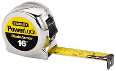 Stanley - 16' x 1" Yellow Blade Tape Measure - 1/32 & 1/16" Graduation, Inch Graduation Style, Silver Case - Exact Tooling