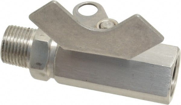 Midwest Control - 3/8" Pipe, Reduced Port, Stainless Steel Miniature Ball Valve - 2 Piece, Inline - Two Way Flow, MNPT x FNPT Ends, Butterfly Handle, 1,000 WOG, 150 WSP - Exact Tooling