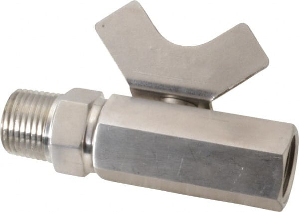 Midwest Control - 1/2" Pipe, Reduced Port, Stainless Steel Miniature Ball Valve - 2 Piece, Inline - Two Way Flow, MNPT x FNPT Ends, Butterfly Handle, 1,000 WOG, 150 WSP - Exact Tooling