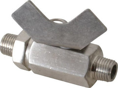 Midwest Control - 1/4" Pipe, Full Port, Stainless Steel Miniature Ball Valve - 2 Piece, Inline - Two Way Flow, MNPT x MNPT Ends, Butterfly Handle, 1,000 WOG, 150 WSP - Exact Tooling