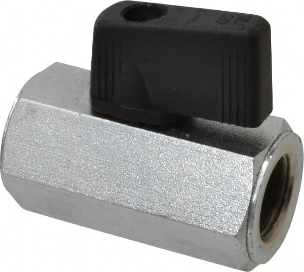 Midwest Control - 1/4" Pipe, Full Port, Brass Miniature Ball Valve - 1 Piece, Inline - Two Way Flow, FNPT x FNPT Ends, Wedge Handle, 450 WOG - Exact Tooling