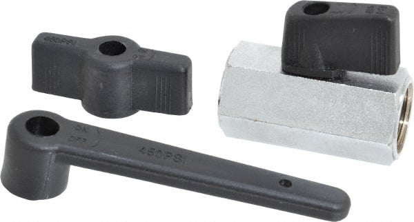 Midwest Control - 3/8" Pipe, Standard Port, Brass Miniature Ball Valve - 1 Piece, Inline - Two Way Flow, FNPT x FNPT Ends, Wedge Handle, 450 WOG - Exact Tooling