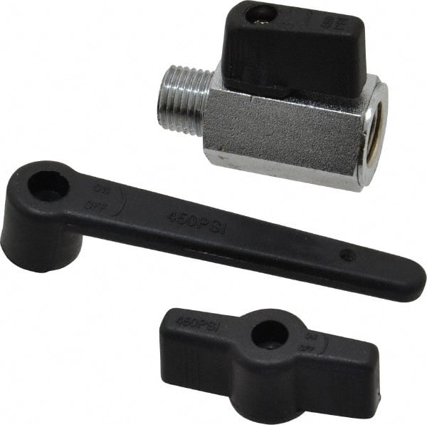 Midwest Control - 1/4" Pipe, Full Port, Brass Miniature Ball Valve - 1 Piece, Inline - Two Way Flow, MNPT x FNPT Ends, Wedge Handle, 450 WOG - Exact Tooling