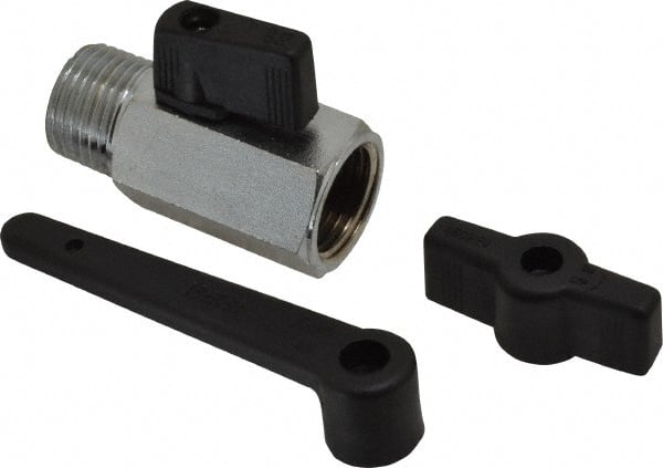 Midwest Control - 1/2" Pipe, Standard Port, Brass Miniature Ball Valve - 1 Piece, Inline - Two Way Flow, MNPT x FNPT Ends, Wedge Handle, 450 WOG - Exact Tooling