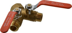Midwest Control - 3/4 x 1" Pipe, Standard Port, Brass Standard Ball Valve - 2 Piece, Three Way, FNPT x MNPT x MNPT Ends, Lever Handle, 250 WOG, 150 WSP - Exact Tooling