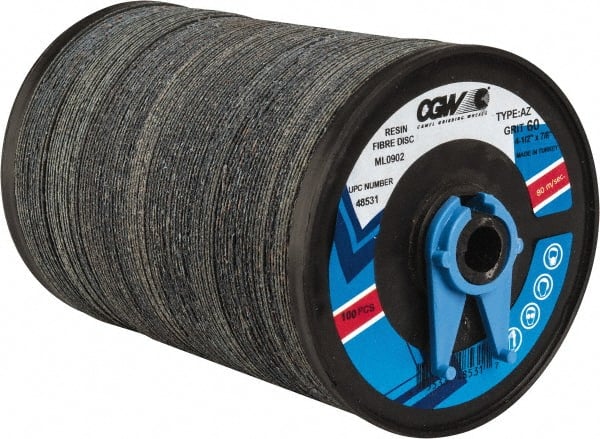 Camel Grinding Wheels - 4-1/2" Diam 7/8" Hole 60 Grit Fiber Disc - Medium Grade, Zirconia Alumina, 13,300 Max RPM - Exact Tooling