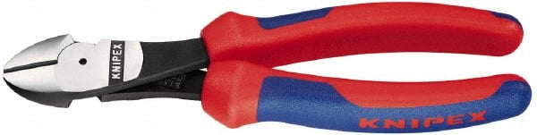 Knipex - 8" OAL, 1/8" Capacity, 1" Jaw Length x 1" Jaw Width, Diagonal Cutter Pliers - Oval Head, Ergo Two Component Handles - Exact Tooling