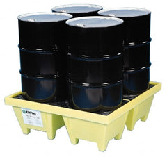 Enpac - 83 Gal Sump, 6,000 Lb Capacity, 4 Drum, Plastic Spill Deck or Pallet - 50" Long x 50" Wide x 13.43" High, Yellow, Liftable Fork, Vertical, 2 x 2 Drum Configuration - Exact Tooling