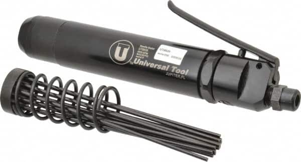 Universal Tool - 4,600 BPM, 1" Bore Diam, Pneumatic Pistol Grip Needle Scaler - 1/8" Needle Diam, 7" Needle Length, 1-1/8" Stroke Length, 12 CFM, 90 psi, 1/4 NPT Inlet - Exact Tooling