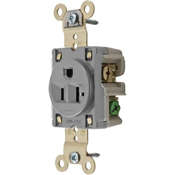 Hubbell Wiring Device-Kellems - 125V 20A NEMA 5-20R Industrial Grade Gray Straight Blade Single Receptacle - Exact Tooling
