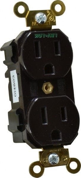 Leviton - 125 VAC, 15 Amp, 5-15R NEMA Configuration, Brown, Industrial Grade, Self Grounding Duplex Receptacle - 1 Phase, 2 Poles, 3 Wire, Flush Mount, Impact and Tamper Resistant - Exact Tooling