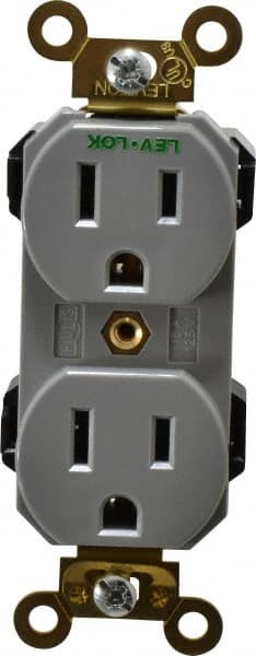 Leviton - 125 VAC, 15 Amp, 5-15R NEMA Configuration, Gray, Industrial Grade, Self Grounding Duplex Receptacle - 1 Phase, 2 Poles, 3 Wire, Flush Mount, Impact and Tamper Resistant - Exact Tooling