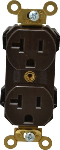 Leviton - 125 VAC, 20 Amp, 5-20R NEMA Configuration, Brown, Industrial Grade, Self Grounding Duplex Receptacle - 1 Phase, 2 Poles, 3 Wire, Flush Mount, Impact and Tamper Resistant - Exact Tooling