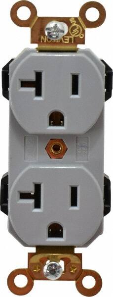 Leviton - 125 VAC, 20 Amp, 5-20R NEMA Configuration, Gray, Industrial Grade, Self Grounding Duplex Receptacle - 1 Phase, 2 Poles, 3 Wire, Flush Mount, Impact and Tamper Resistant - Exact Tooling