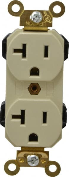 Leviton - 125 VAC, 20 Amp, 5-20R NEMA Configuration, Ivory, Industrial Grade, Self Grounding Duplex Receptacle - 1 Phase, 2 Poles, 3 Wire, Flush Mount, Impact and Tamper Resistant - Exact Tooling