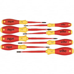 Wiha - 8 Piece Slotted, Phillips & Square Screwdriver Set - Bit Sizes: Philips #1 & #2, Comes in Box - Exact Tooling
