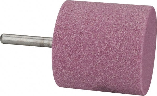 Tru-Maxx - 2" Head Diam x 2" Thickness, W244, Cylinder End, Aluminum Oxide Mounted Point - Pink, Medium Grade, 60 Grit, 11,750 RPM - Exact Tooling