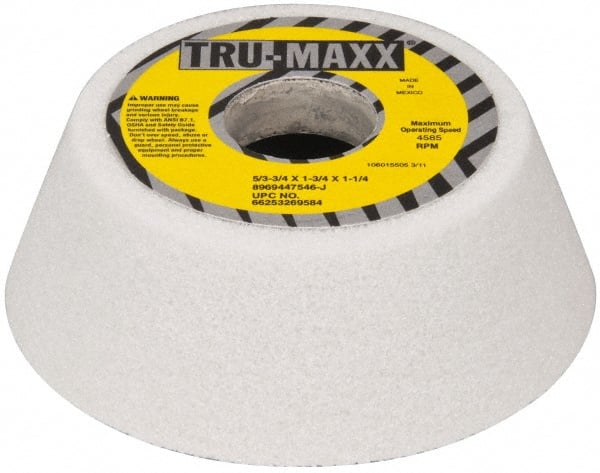 Tru-Maxx - 5" Diam, 1-3/4" Hole Size, 1-3/4" Overall Thickness, 46 Grit, Type 11 Tool & Cutter Grinding Wheel - Coarse Grade, Aluminum Oxide, J Hardness, 4,585 RPM - Exact Tooling