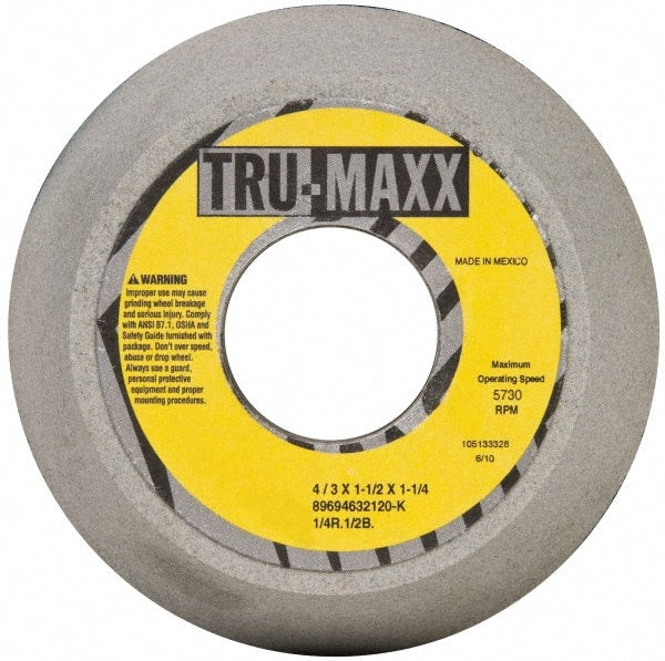 Tru-Maxx - 4" Diam, 1-1/4" Hole Size, 1-1/2" Overall Thickness, 120 Grit, Type 11 Tool & Cutter Grinding Wheel - Fine Grade, Aluminum Oxide, K Hardness, 5,730 RPM - Exact Tooling