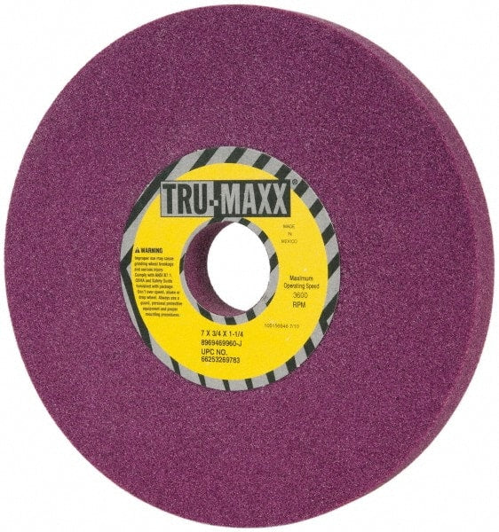 Tru-Maxx - 7" Diam x 1-1/4" Hole x 3/4" Thick, J Hardness, 60 Grit Surface Grinding Wheel - Aluminum Oxide, Type 1, Medium Grade, 3,600 Max RPM, No Recess - Exact Tooling