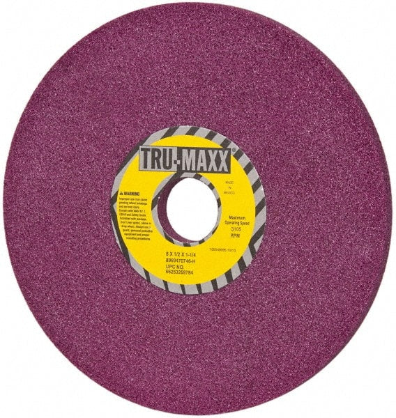 Tru-Maxx - 8" Diam x 1-1/4" Hole x 1/2" Thick, H Hardness, 46 Grit Surface Grinding Wheel - Aluminum Oxide, Type 1, Coarse Grade, 3,105 Max RPM, No Recess - Exact Tooling