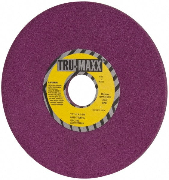Tru-Maxx - 7" Diam x 1-1/4" Hole x 1/4" Thick, K Hardness, 80 Grit Surface Grinding Wheel - Aluminum Oxide, Type 1, Medium Grade, 3,600 Max RPM, No Recess - Exact Tooling